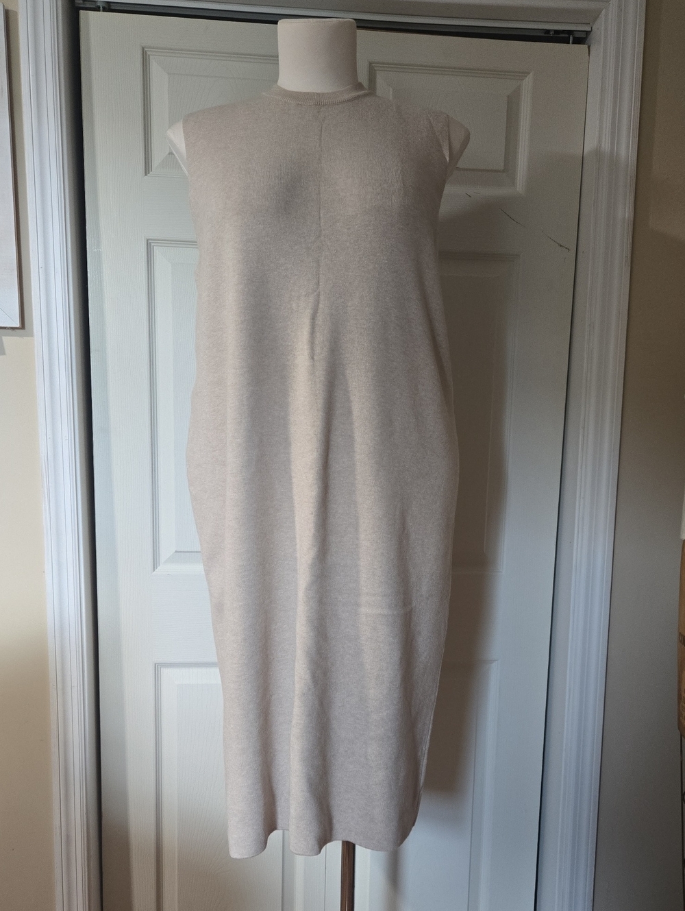Sleeveless Knit Shift Dress in Light Beige 3x/4x *Super Soft*